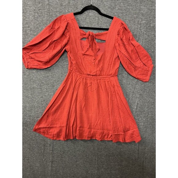 Band of The Free Dress Womens Small Red Mini Bubble Sleeves Solid Casual Summer - Picture 2 of 9